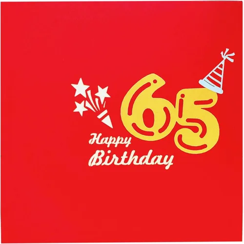 Miniatura 7 de iGifts And Cards Tarjeta de felicitación emergente 3D con caja de fiesta de cumpleaños número 65 color rojo de feliz 65 años – Sesenta y cinco
