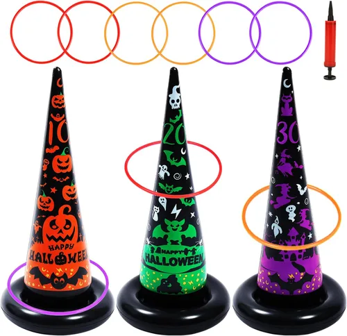 Juegos de fiesta de Halloween, sombrero de bruja inflable, juegos de lanzamiento de anillos para niños y adultos, familia, juguetes y decoraciones