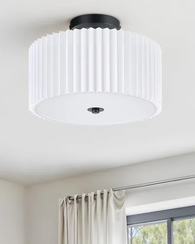 Miniatura 9 de VONLUCE Lámpara de techo semiempotrada de 12.2 pulgadas, moderna lámpara de techo de 2 luces con pantalla de tambor plisada blanca, 2 enchufes E26