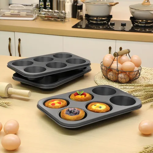 Miniatura 4 de Blushtier Paquete de 6 moldes antiadherentes para hornear magdalenas, moldes para magdalenas, lata de acero al carbono dorado para hornear