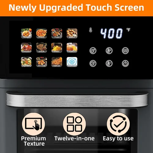 Miniatura 2 de Horno freidora de aire de 12 cuartos de galón para uso en cocina, hornos de convección inteligentes 12 en 1, freidora de aire con ventana de visión