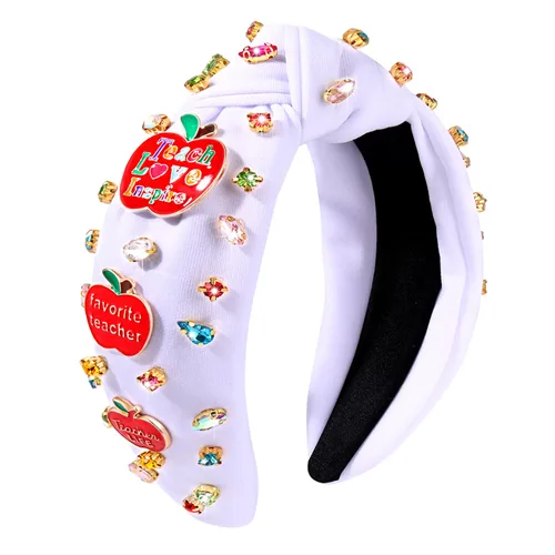 Diademas para profesoras, diadema anudada con perlas de cristal para mujer, lindo libro para enseñar, adornado con nudo superior, regalos de
