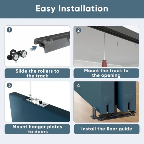 Miniatura 6 de JUBEST Kit de herrajes para puerta corrediza de 1,5 m de alta resistencia con tiradores de dedo, resistente pista de aluminio para sistema de 2