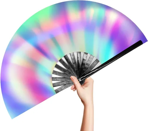 OMyTea Ventilador de mano plegable grande Rave Clack para hombres y mujeres, ventilador de mano de bambú chino japonés - para EDM, festival de Aurora