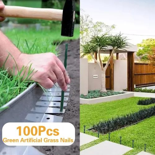 Miniatura 3 de Bakulyor Paquete de 100 estacas de metal para paisaje, clavos de césped artificial de 8 pulgadas, grapas grandes de paisajismo de calibre 6, estacas