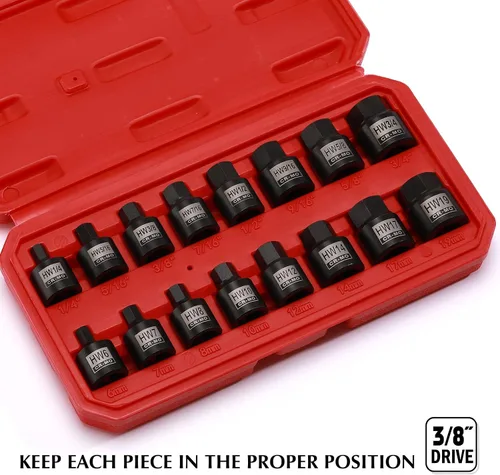 Miniatura 5 de EMENTOL 16 piezas de juego de destornilladores hexagonales de impacto de perfil bajo de 3/8 pulgadas, SAE/métrico, CR-MO, juego de 16 piezas