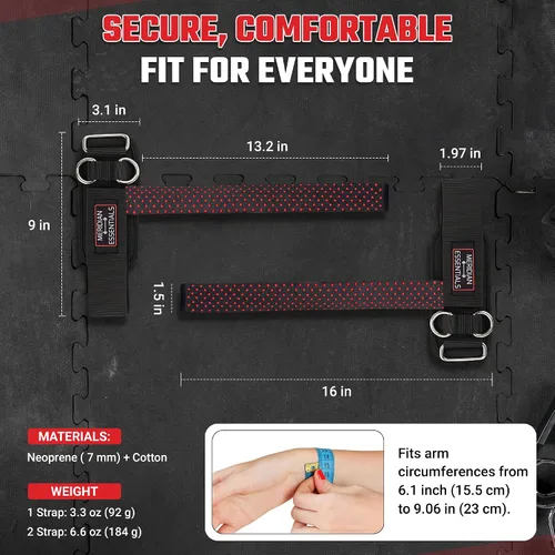 Miniatura 6 de Correas de levantamiento de pesas con anillo en D, correas de levantamiento de alta resistencia con accesorio para cables, acolchado de muñeca