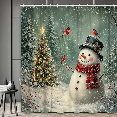 Miniatura 9 de Christmas Shower Curtain Gnome Winter Shower Curtain Snowy Forest Birth Tree with Cute Fun Gnome Bath Curtain Xmas New Year Bathroom Decor Bathroom