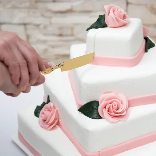 Miniatura 6 de BestAlice Juego de cuchillos y servidor para pastel de boda, juego personalizado de corte de pastel dorado para boda, juego de servir pasteles Oro