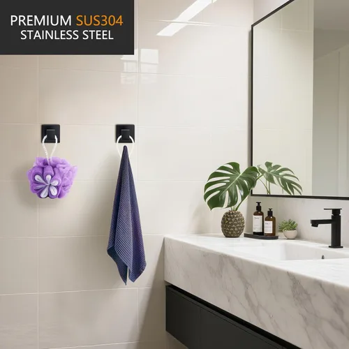 Miniatura 2 de Nolimas Gancho para toallas de baño de acero inoxidable a prueba de óxido, gancho para toallas para colgar en la pared, cuadrado para inodoro, Negro