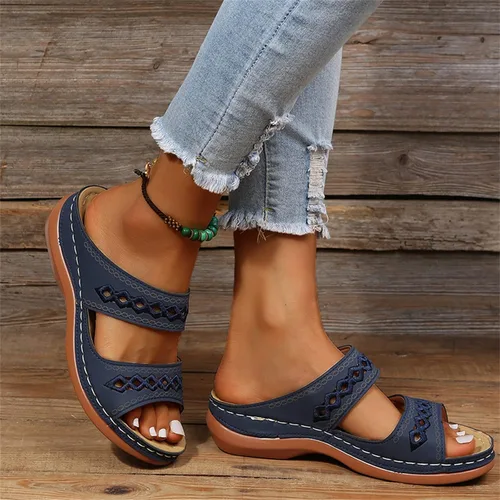 Miniatura 142 de Ladmiple Sandalias ortopédicas florales de moda 2023 con soporte de arco, zapatillas romanas casuales con puntera abierta