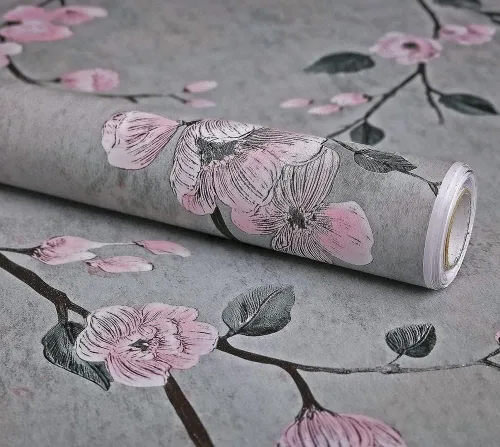 Miniatura 8 de Papel tapiz floral para despegar y pegar, 17.7 pulgadas x 9.8 pies, flor de ciruela verde, extraíble, autoadhesivo, papel de contacto decorativo