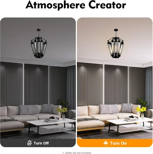 Miniatura 6 de 8-Lights Retro Metal Pendant Lamp with Glass Lamp Tube, Industrial Metal Chandelier, Vintage Mid Century Lighting Fixture, Steampunk Style Pendant