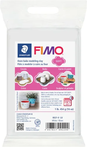 STAEDTLER FIMO Arcilla de polímero suave: blanca, 1 libra, arcilla horneada para modelar, joyas, esculpir, no tóxica, artes y manualidades y