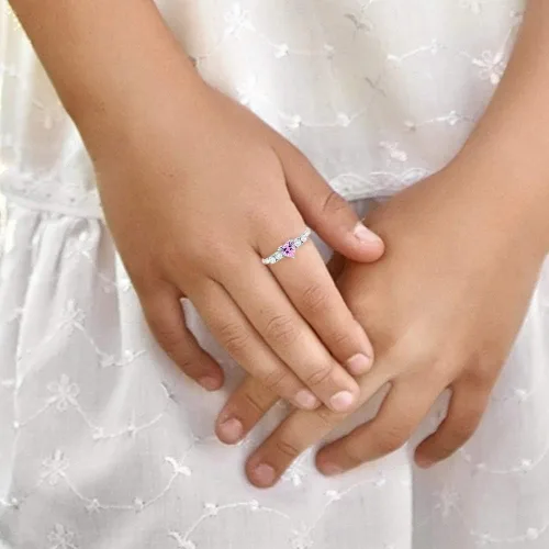 Miniatura 3 de 925 Sterling Silver Size 2-5 Brilliant Clear Round Pink Heart Cubic Zirconia Rings for Girls - Fashionable CZ Ring Bands for Preteens Teens - Cute