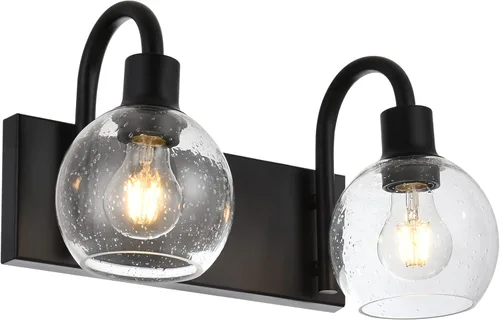 Miniatura 11 de Modernas Bombillas de Luz de Tocador de 3 Luces en Negro, Iluminación de Baño de Granja de Metal con Globo de Vidrio Semiesférico para Pasillo
