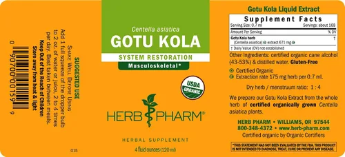 Miniatura 5 de Herb Pharm Extracto líquido de Gotu Kola orgánico certificado para apoyo del sistema musculoesquelético, 4 onzas