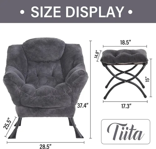 Miniatura 4 de Tiita Silla Perezosa con Otomana, Silla Moderna y Grande de Acento para Salón, Sillón de Sofá de Ocio con Otomana, Silla de Lectura con Reposapiés
