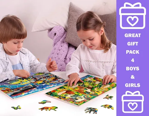 Miniatura 5 de QUOKKA 4SET Rompecabezas para niños de 4 a 6 años – 36 piezas de rompecabezas de madera realistas Montessori para niños pequeños de 3 a 5 años