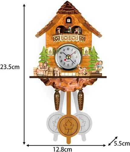 Miniatura 2 de Surakey Reloj de pared de madera, decoración de reloj pequeño, reloj en forma de cuco, péndulo antiguo tradicional con búho y péndulo, reloj