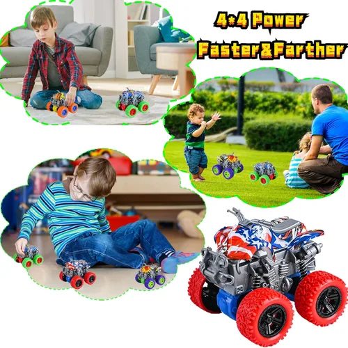 Miniatura 2 de Juguetes de Monster Truck - Juego de 4 camiones de juguete con motor de fricción, motocicletas de juguete, coches de empuje y marcha, juego de Tipo_c