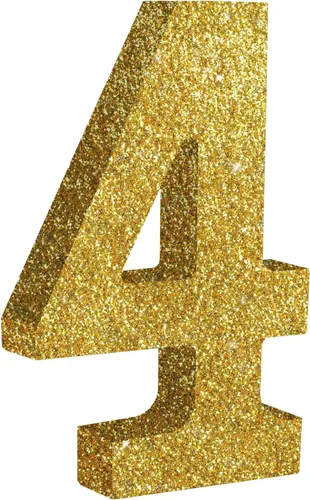 Miniatura 20 de TONIFUL Centros de mesa de madera número 0 con purpurina dorada de 7.8 pulgadas, decoración de fiesta de cumpleaños, oro brillante digital 0