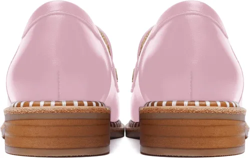 Miniatura 4 de FOGEENA Mocasines de cuero mate para mujer, estilo casual, sin cordones, punta redonda, tacón bajo grueso, zapatos de vestir de 1 pulgada