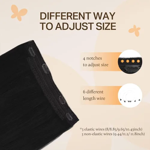 Miniatura 4 de DOORES Extensiones de cabello con alambre, 18 pulgadas, 95 g, extensiones de cabello Remy de color negro azabache con alambre invisible, línea