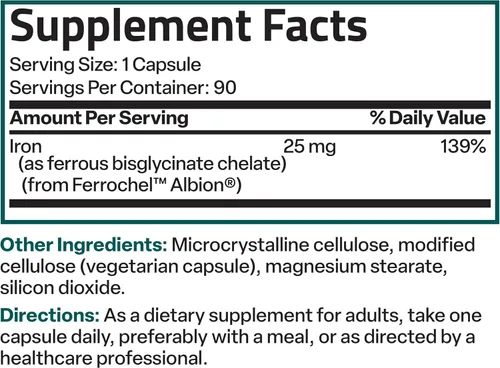 Miniatura 8 de Bronson Bisglicinato de Hierro 25 mg Suave para el Estómago, Apoya la Energía y la Producción Saludable de Glóbulos Rojos - Fórmula sin