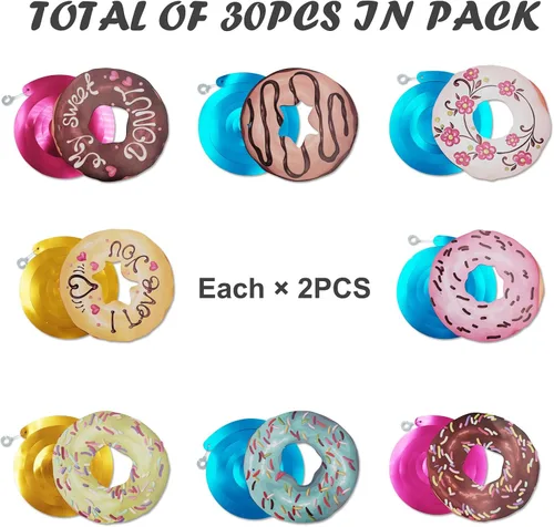 Miniatura 3 de 30 piezas de donas colgantes de remolino, bonita decoración de fiesta de donas, serpentinas colgantes de techo para fiesta de cumpleaños, fiesta