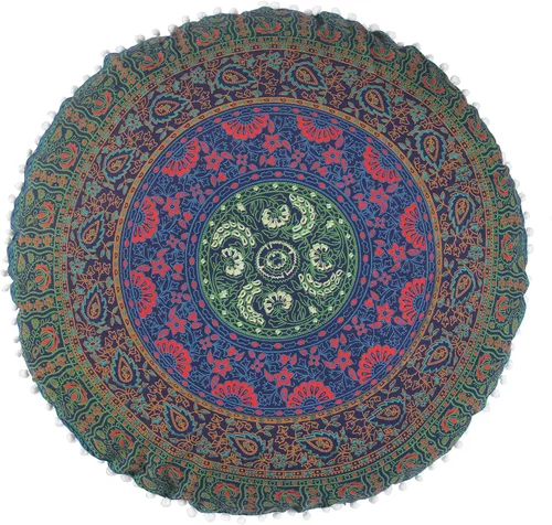 Miniatura 3 de Popular Handicrafts Funda de cojín de suelo – Fundas de puf redondas grandes con estampado hippie – Funda de meditación, otomana, funda decorativa