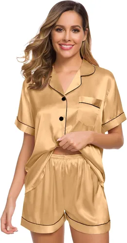 Miniatura 3 de SWOMOG Womens Silk Satin Pajamas Set Two-piece Pj Sets Sleepwear Loungewear Button-Down Pj Sets
