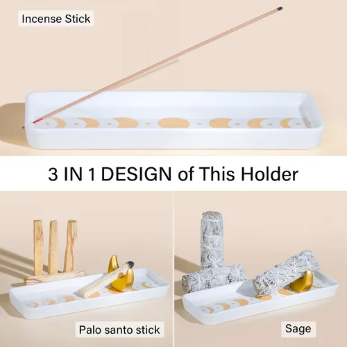 Miniatura 4 de ZenBless Soporte de incienso multifunción para quemar Palo Santo, manchas de salvia, varillas de incienso, soporte de cerámica hecho a mano