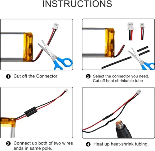 Miniatura 5 de Batería de polímero de litio KBT 3.7V 300mAh: 602030 Baterías de repuesto de iones de litio recargables Lipo con conector PH 1.25 JST, conector