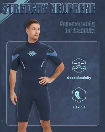 Miniatura 4 de Trajes de neopreno para hombre, 0.118 in con cremallera trasera de neopreno, trajes de buceo para buceo, esnórquel, surf, natación Azul
