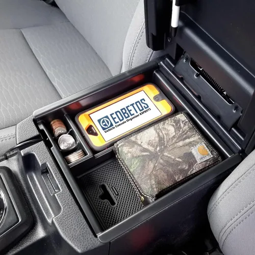 Miniatura 2 de EDBETOS Organizador de accesorios de consola central compatible con Toyota Tacoma 2016-2019 2020 2021 2022 2023, reposabrazos de material ABS, Negro