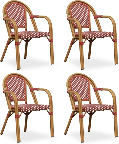 Miniatura 44 de PURPLE LEAF Juego de 2 sillas francesas de mimbre de aluminio, mimbre tejido a mano, sillas de comedor al aire libre para patio, cocina, jardín