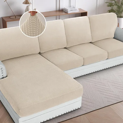 Miniatura 39 de H.VERSAILTEX Fundas para sofá seccional, 4 piezas, fundas de cojín de asiento de sofá en forma de L, fundas de cojín separadas para chaise longue