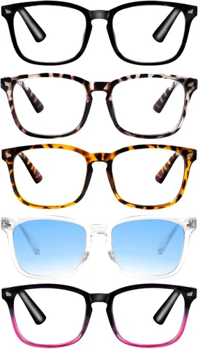 Miniatura 11 de Paquete de 5 lentes de lectura con bloqueo de luz azul, lectores de bisagra de resorte para mujeres y hombres, anteojos nerd con filtro anti rayos