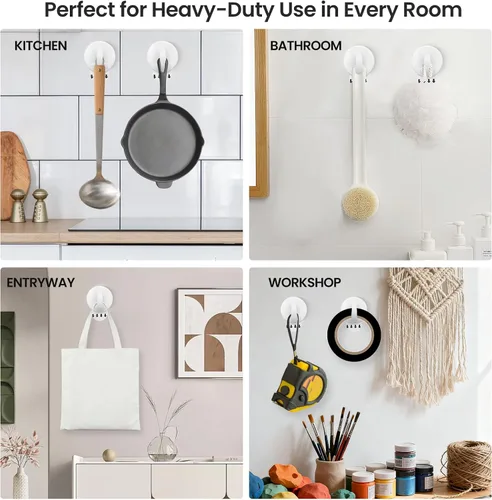 Miniatura 6 de Ganchos de pared adhesivos extraíbles, resistentes y sin daños, soporta hasta 2.2 libras, paquete de 12 con tiras, ganchos sin taladrar para fotos