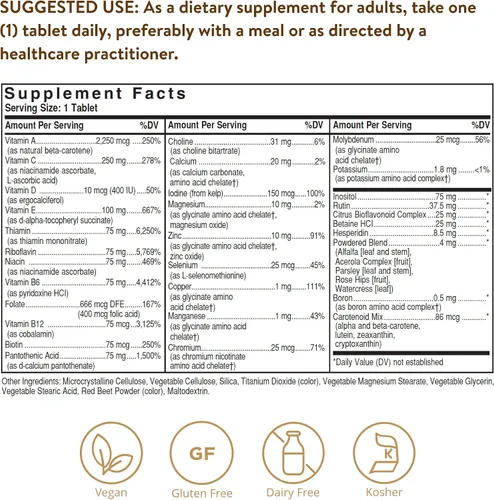 Miniatura 2 de Solgar Fórmula sin hierro VM-75, 90 tabletas – Multivitamínico con minerales quelados – Vitamina A, B6, B12, C, D, E – Biotina, magnesio, calcio