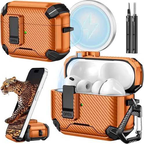 Miniatura 9 de Inesore for AirPods Pro 3 Case (2025) with Phone Stand Design, Compatible with MagSafe, Auto-Locking Case Cover for Air Pods Pro 3rd with Cleaning