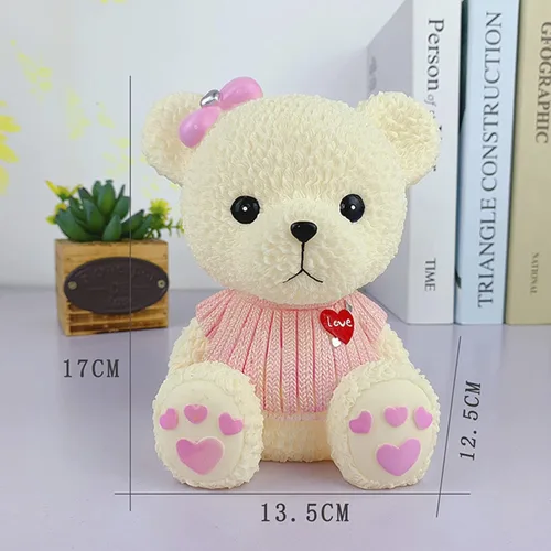 Miniatura 2 de Alcancía de oso de peluche de dibujos animados de resina, lindo oso monedero, caja de monedas, caja de ahorro de monedas para regalo de niños