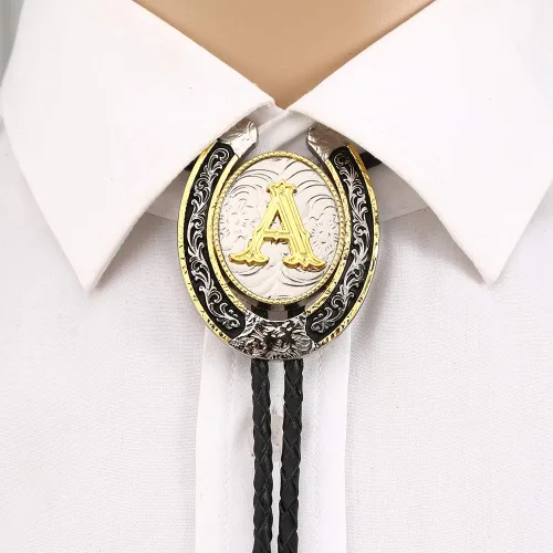 Miniatura 6 de Corbata Bolo para hombre, letra inicial dorada ABCDMJR a Z Western Cowboy para mujer