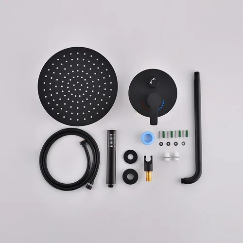 Miniatura 6 de Juego de grifo de ducha negro mate, sistema de ducha de lluvia que contiene cabezal de ducha de lluvia de 10 pulgadas con mano, juego de accesorios