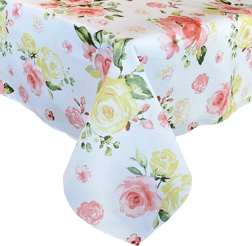 Miniatura 2 de Newbridge Marie - Mantel de tela floral, rectangular de 52 x 70 pulgadas Pétalo de rosa amarillo y rosa, resistente a las manchas y a las arrugas