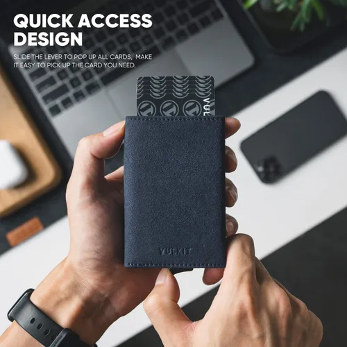 Miniatura 3 de VULKIT Cartera plegable de cuero con compartimento para billetes, ventana de identificación y moneda