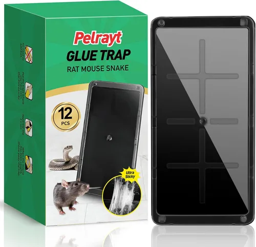 Pelrayt Trampas de pegamento para ratones de interior para el hogar, trampa para ratas, paquete de 12, trampas de pegamento grandes y resistentes