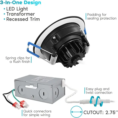 Miniatura 3 de LUXRITE Luz empotrable LED cardán de 3 pulgadas con caja de conexiones, 5CCT seleccionable por color 2700K-5000K, luces giratorias ajustables