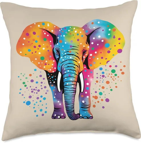 Miniatura 5 de Rainbow Elephant Colorful Polka Dot Almohada colorida de lunares con diseño de elefante, 16 x 16 pulgadas, multicolor